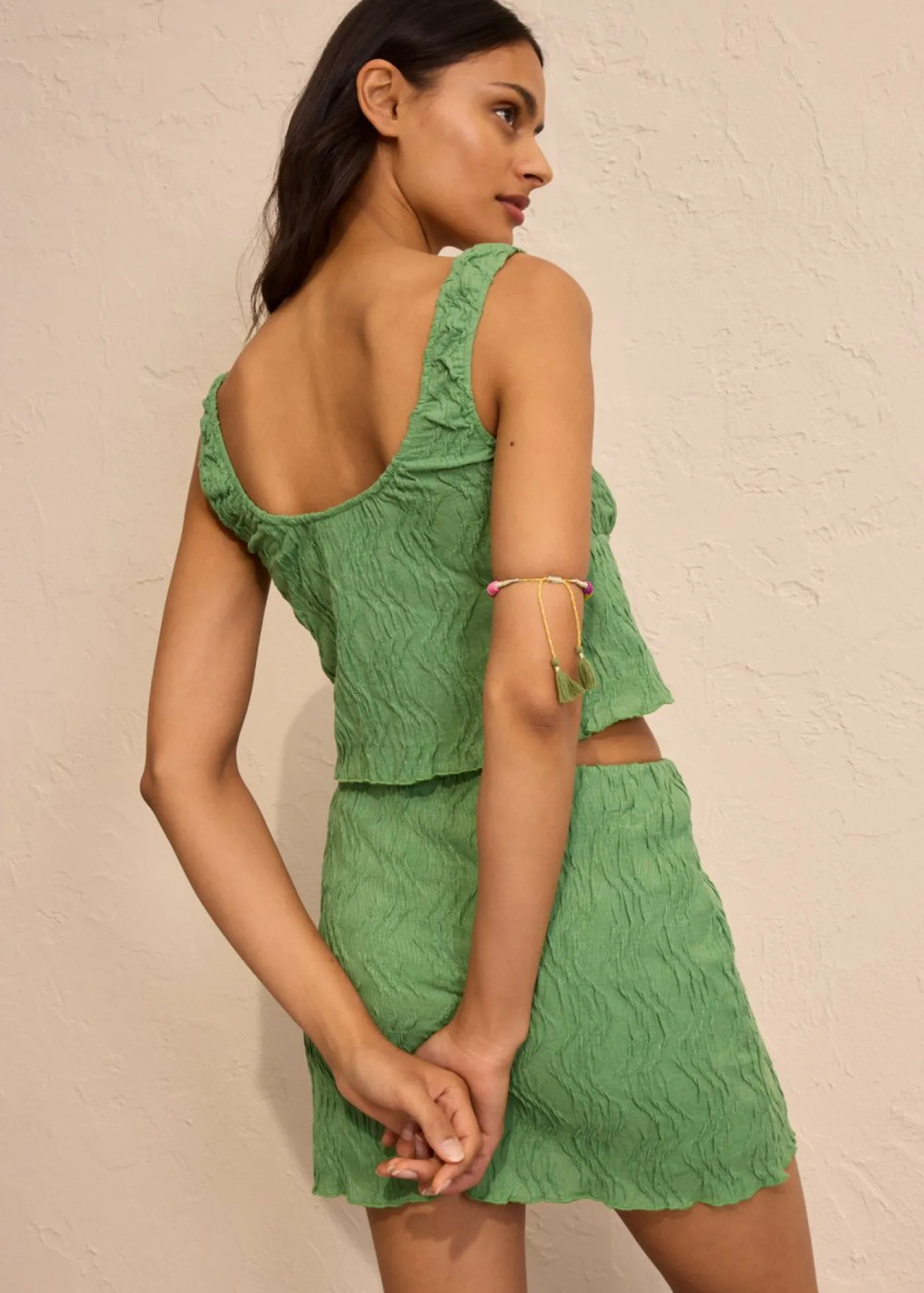 bonprix bonprix Camisetas>Top con cordones de aspecto estructurado verde hoja