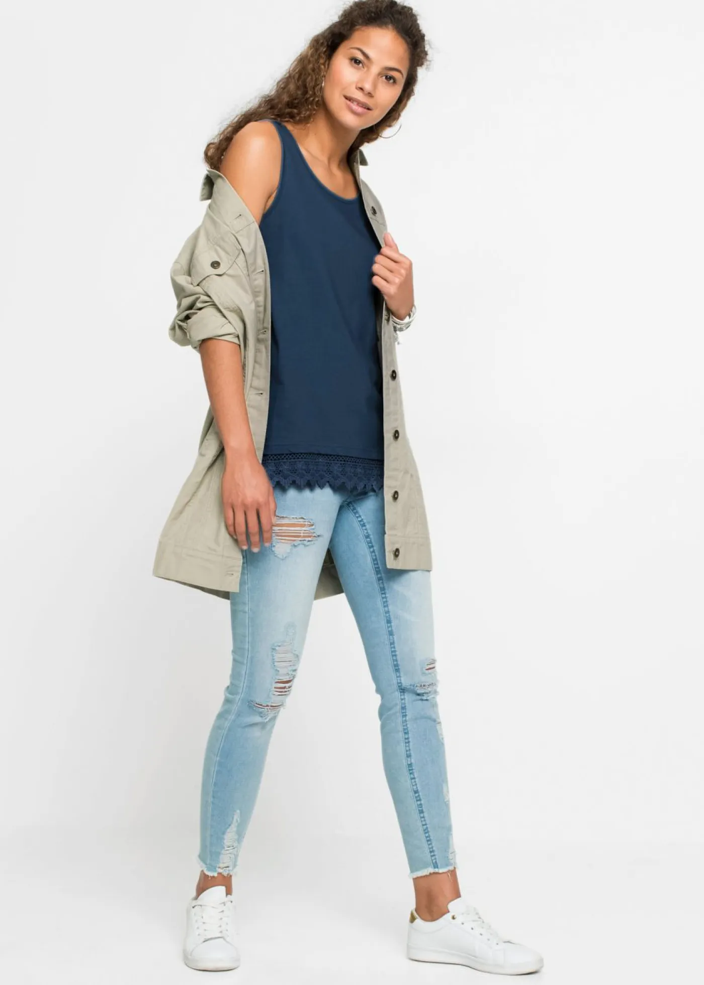 bonprix bonprix Camisetas>Top con encaje (2 unidades) Azul vaquero/azul oscuro