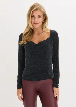 bonprix bonprix Camisetas>Top con escote cascada Negro