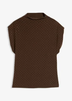 bonprix bonprix Camisetas>Top con piedras brillantes Marrón metalizado