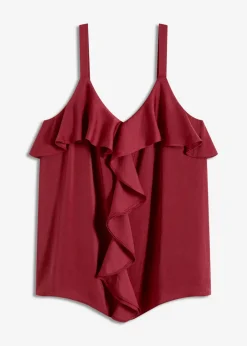 bonprix bonprix Camisas Y Blusas|Camisetas>Top con tirantes finos y satén brillante Rojo