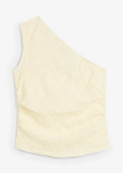 bonprix bonprix Camisetas>Top con un hombro al descubierto de aspecto estructurado Blanco-crema