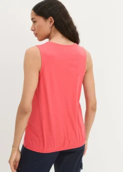 Mujer bonprix bonprix Top de algodón con diseño cruzado y cintura elástica