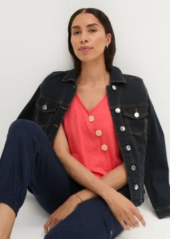 Mujer bonprix bonprix Top de algodón con diseño cruzado y cintura elástica