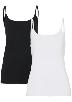 bonprix bonprix Camisetas Interiores|Básicos>Top de algodón orgánico puro con tirantes finos (2 unidades) Blanco-negro