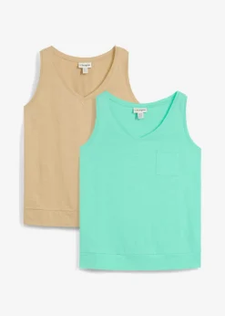 bonprix bonprix Camisetas Interiores|Básicos>Top de algodón orgánico puro (2 unidades) beige nuevo-azul mentol