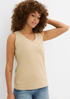 bonprix bonprix Camisetas Interiores|Básicos>Top de algodón orgánico puro (2 unidades) beige nuevo-azul mentol