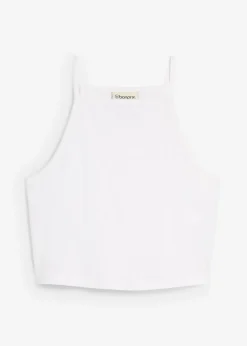 bonprix bonprix Camisetas>Top de algodón orgánico puro de canalé Blanco