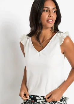 bonprix bonprix Camisetas|Novedades>Top de algodón orgánico puro Blanco lana