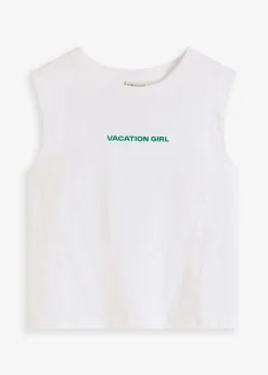 bonprix bonprix Camisetas>Top de algodón puro blanco-verde agua