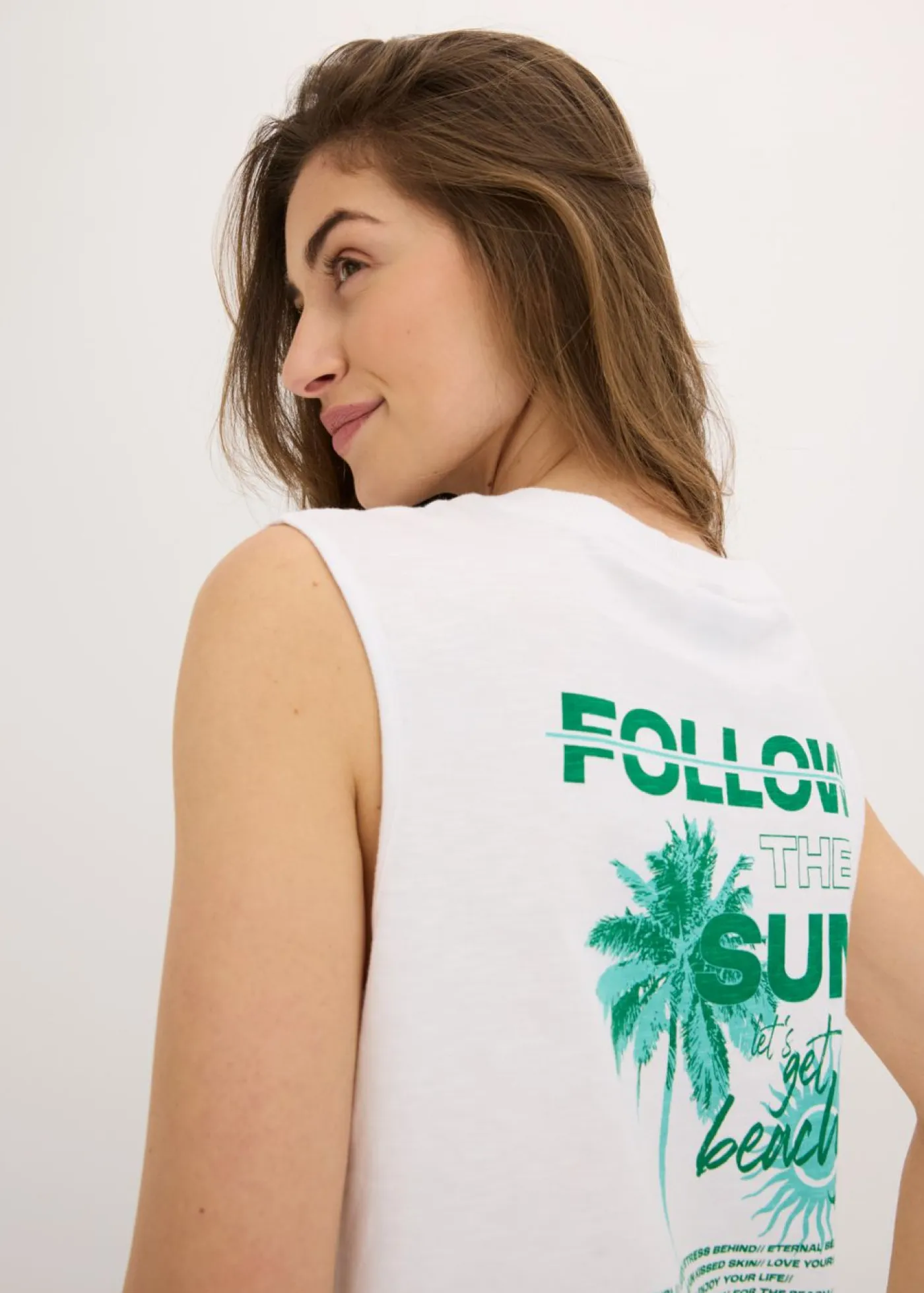 bonprix bonprix Camisetas>Top de algodón puro blanco-verde agua