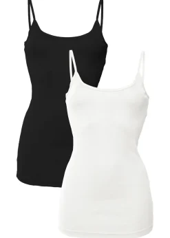 bonprix bonprix Camisetas Interiores|Básicos>Top de algodón puro con tirantes finos (2 unidades) Blanco-negro