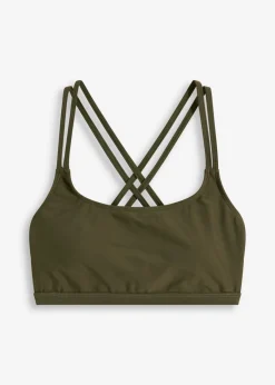 bonprix bonprix Conjuntos De Traje De Baño|Ropa De Baño Deportiva>Top de bikini bustier con tirantes cruzados Verde oliva oscuro