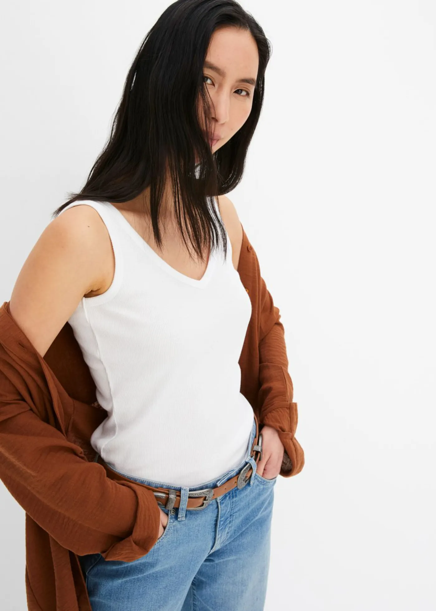 Mujer bonprix bonprix Top de canalé de algodón orgánico puro (2 unidades)