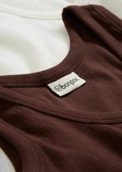 bonprix bonprix Camisetas Interiores|Básicos>Top de canalé de algodón orgánico (2 unidades) blanco lana/marrón tierra