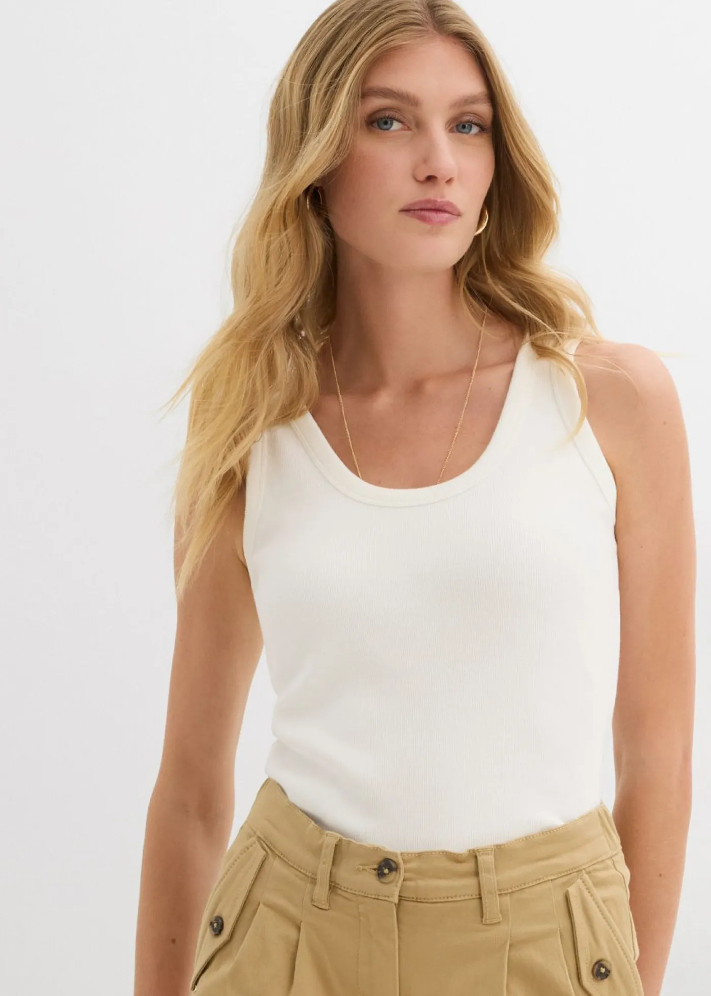 bonprix bonprix Camisetas Interiores|Básicos>Top de canalé de algodón orgánico (2 unidades) blanco lana/marrón tierra