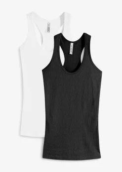 bonprix bonprix Camisetas Interiores|Básicos>Top de canalé de algodón orgánico (2 unidades) Negro-blanco