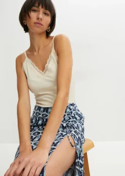 bonprix bonprix Camisetas>Top de canalé de mezcla de viscosa suave (2 unidades) Gris guijarro + negro