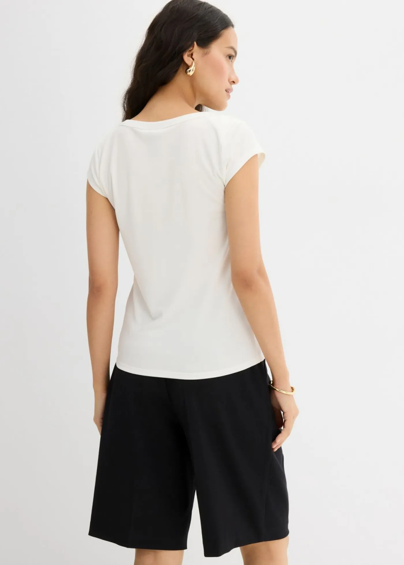 bonprix bonprix Esenciales|Camisetas>Top de canalé de mezcla suave de modal Blanco lana