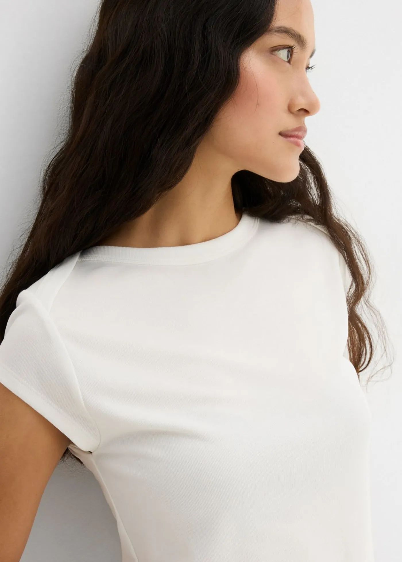 bonprix bonprix Esenciales|Camisetas>Top de canalé de mezcla suave de modal Blanco lana