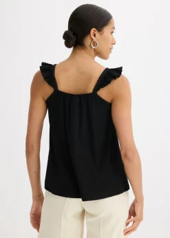 Mujer bonprix bonprix Top de crepé de punto con tirantes con volantes