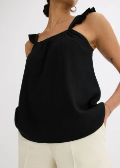 Mujer bonprix bonprix Top de crepé de punto con tirantes con volantes