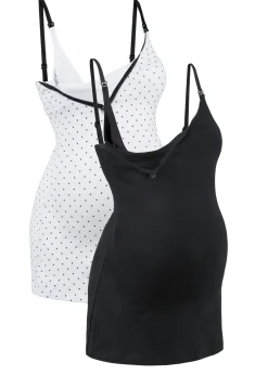 bonprix bonprix Ropa Interior De Algodón|Premamá Y Lactancia>Top de lactancia con algodón orgánico (2 unidades) Negro-blanco estampado