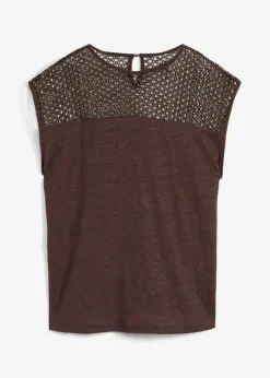 bonprix bonprix Premium|Camisetas>Top de lino puro Marrón oscuro