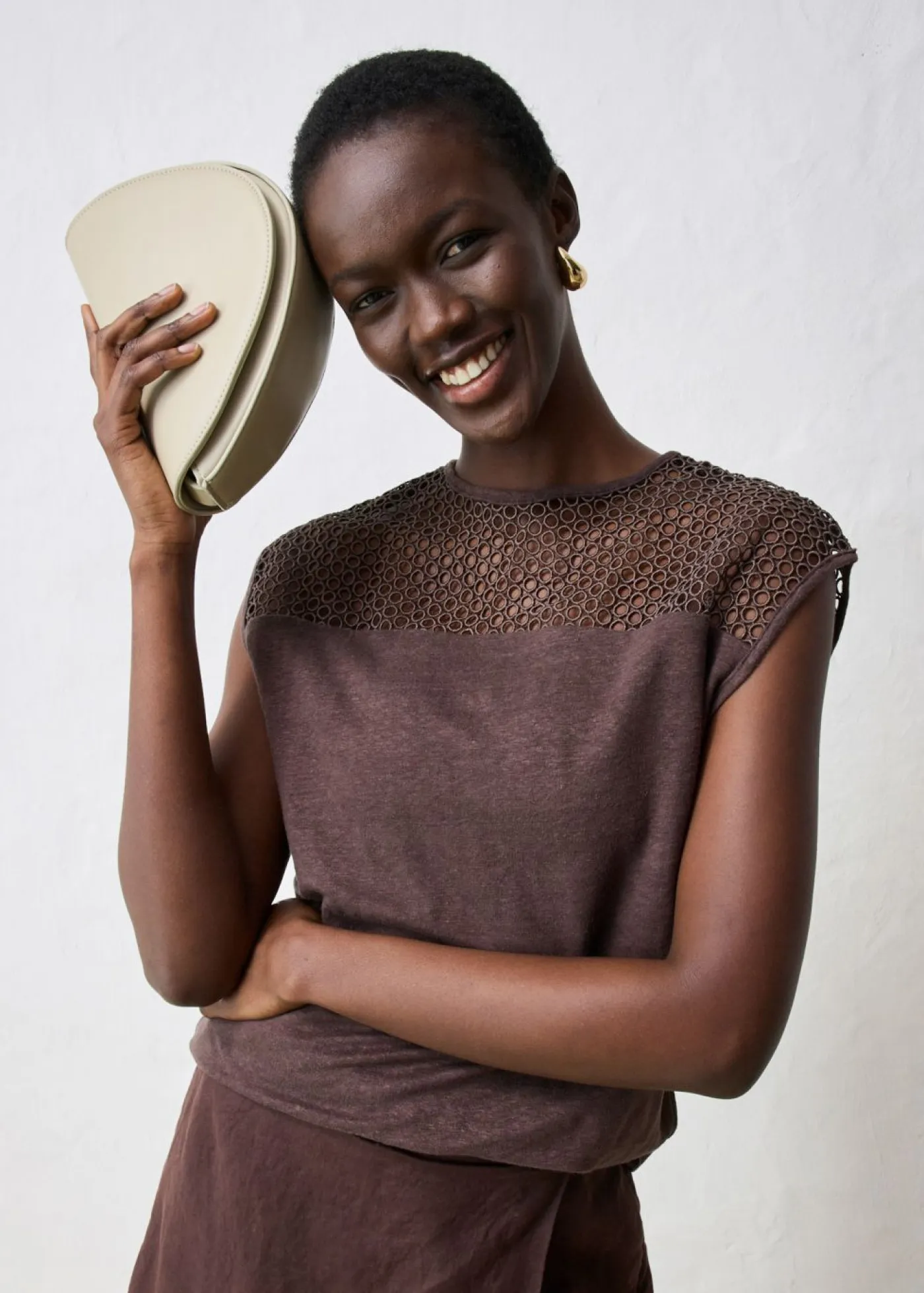 bonprix bonprix Premium|Camisetas>Top de lino puro Marrón oscuro