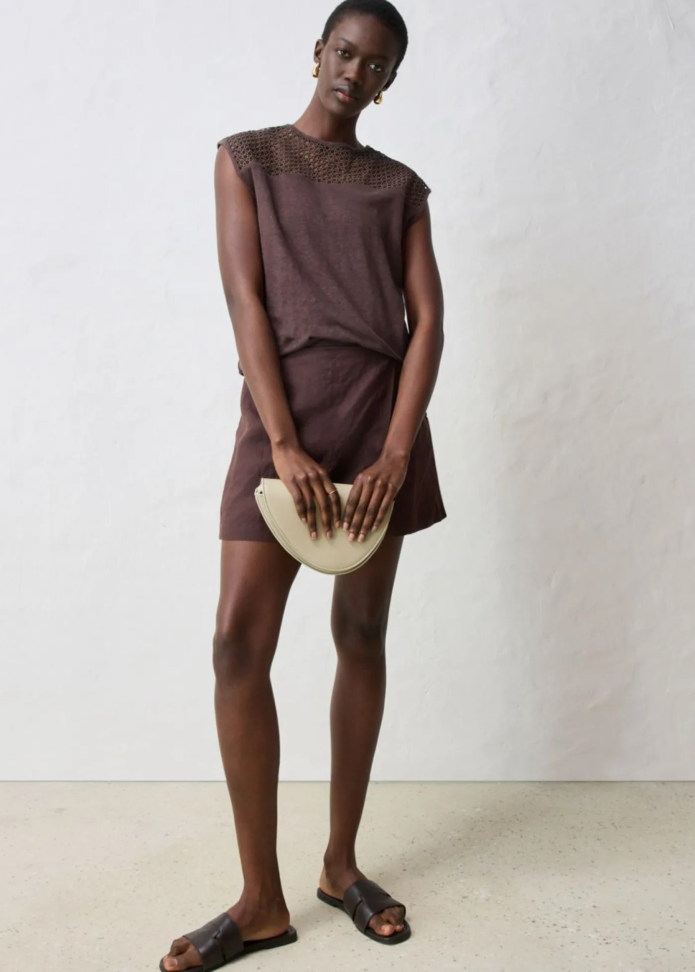 bonprix bonprix Premium|Camisetas>Top de lino puro Marrón oscuro