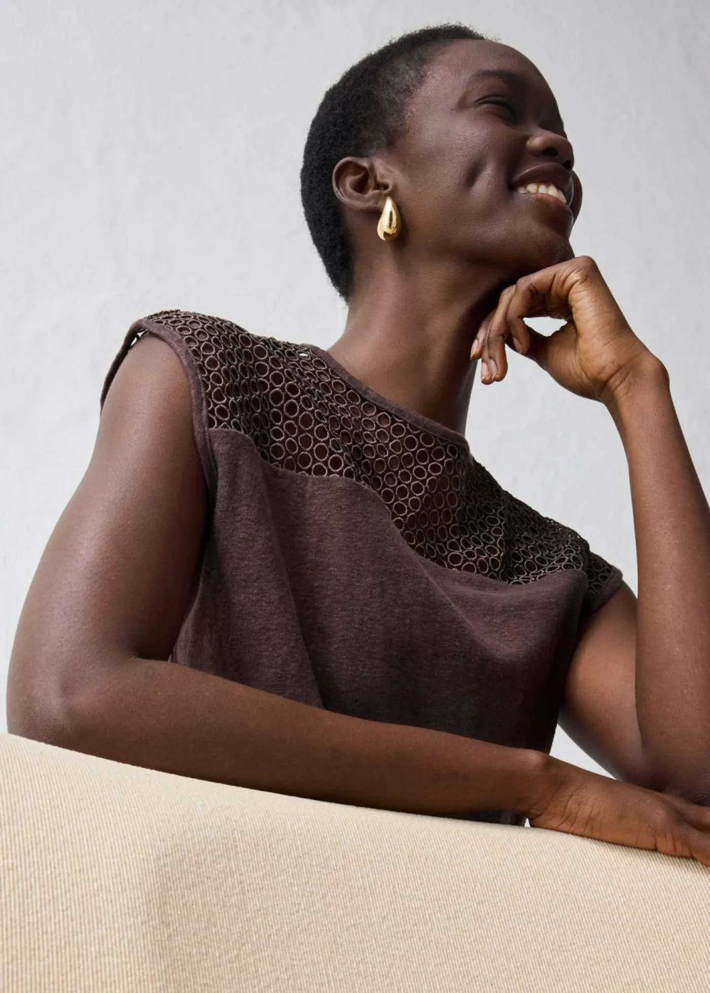 bonprix bonprix Premium|Camisetas>Top de lino puro Marrón oscuro