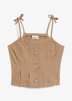 bonprix bonprix Conjuntos De Ropa|Camisetas>Top de mezcla de algodón elástico con tirantes finos arcilla