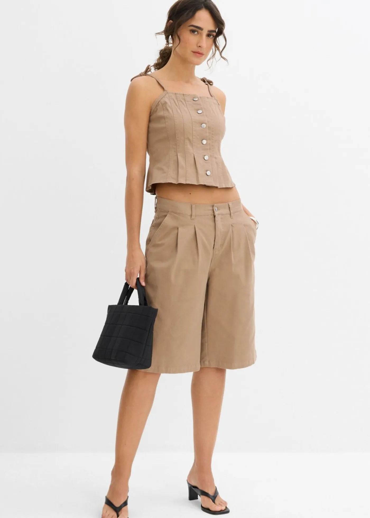 bonprix bonprix Conjuntos De Ropa|Camisetas>Top de mezcla de algodón elástico con tirantes finos arcilla