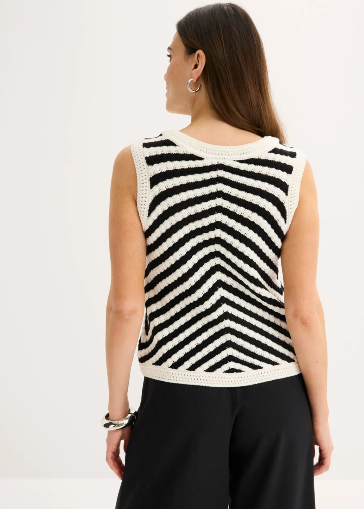 bonprix bonprix Camisetas|Ropa De Punto>Top de punto Negro-blanco lana