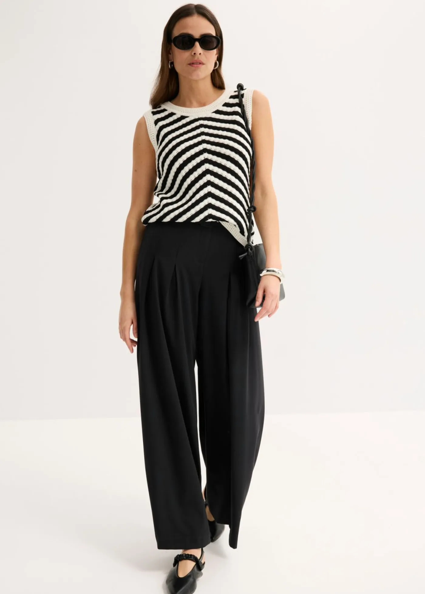 bonprix bonprix Camisetas|Ropa De Punto>Top de punto Negro-blanco lana