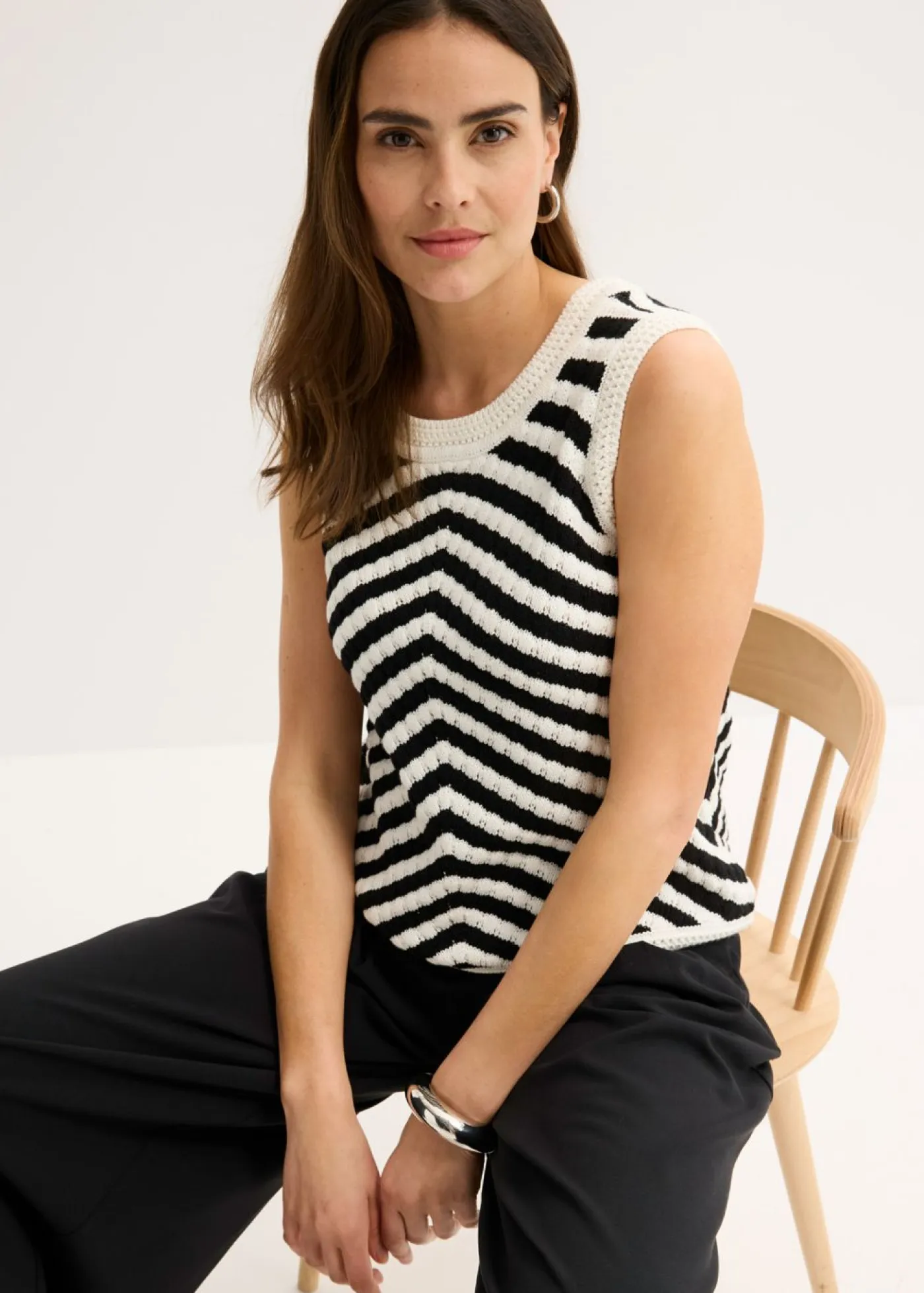 bonprix bonprix Camisetas|Ropa De Punto>Top de punto Negro-blanco lana