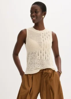 Mujer bonprix bonprix Top de punto ajour con fibras metalizadas