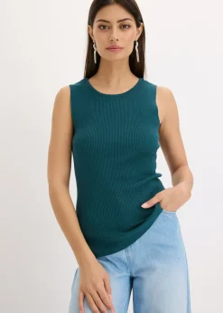 bonprix bonprix Camisetas|Ropa De Punto>Top de punto con cinta brillante verde pimiento