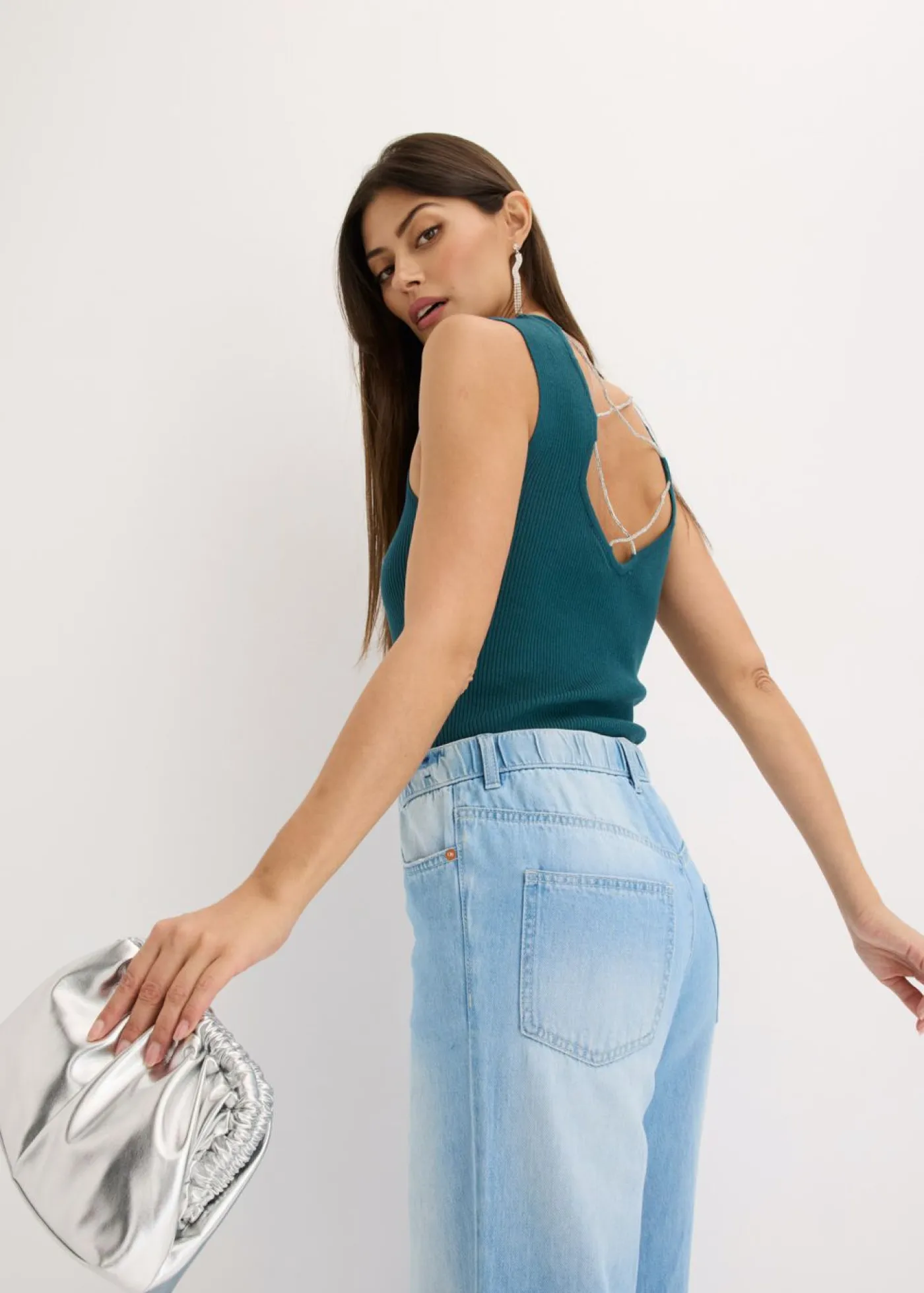 bonprix bonprix Camisetas|Ropa De Punto>Top de punto con cinta brillante verde pimiento