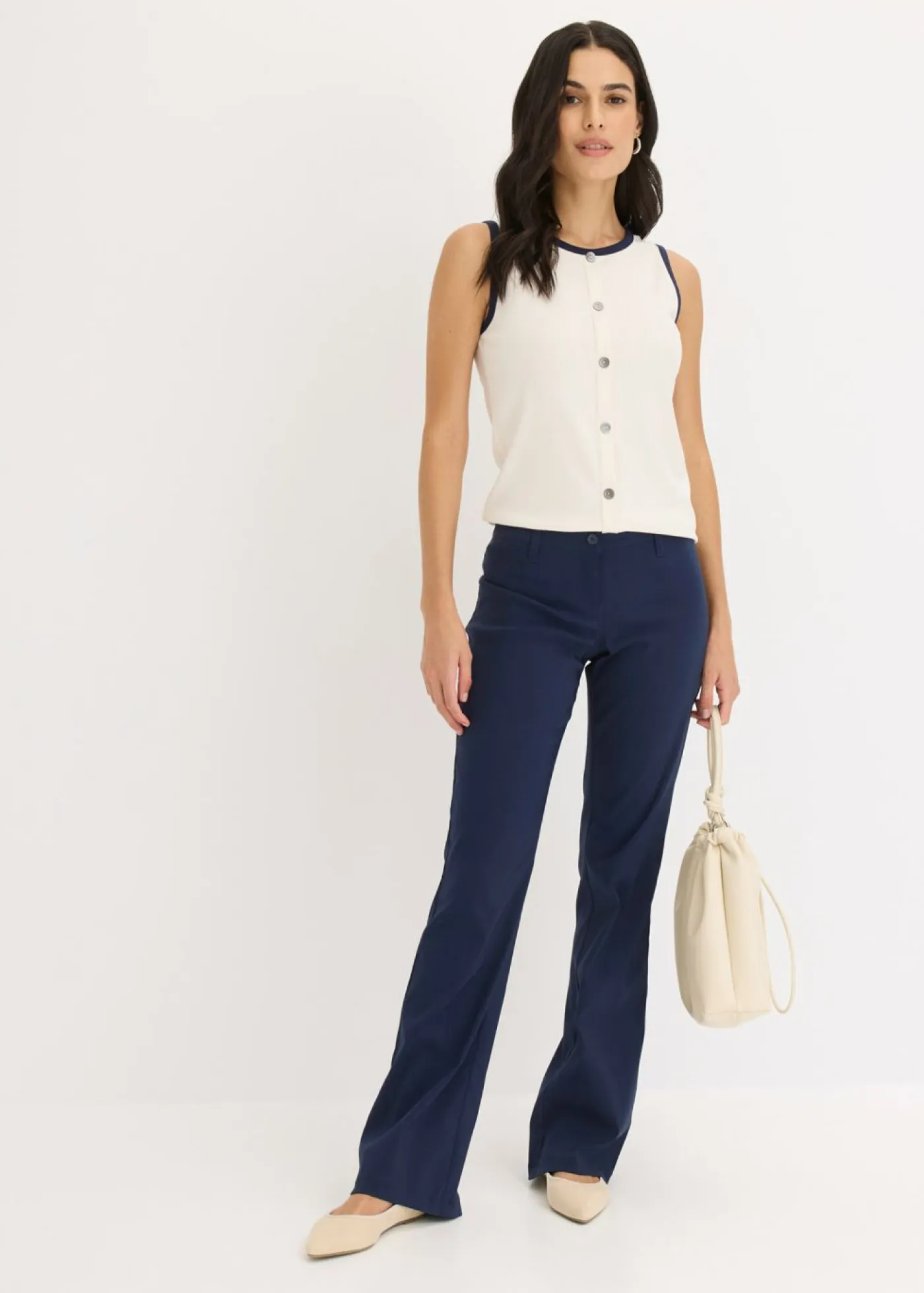 bonprix bonprix Camisetas>Top de punto con panel en contraste beige natural-azul marino