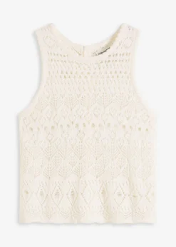 bonprix bonprix Camisetas|Ropa De Punto>Top de punto con patrón de punto calado Blanco lana