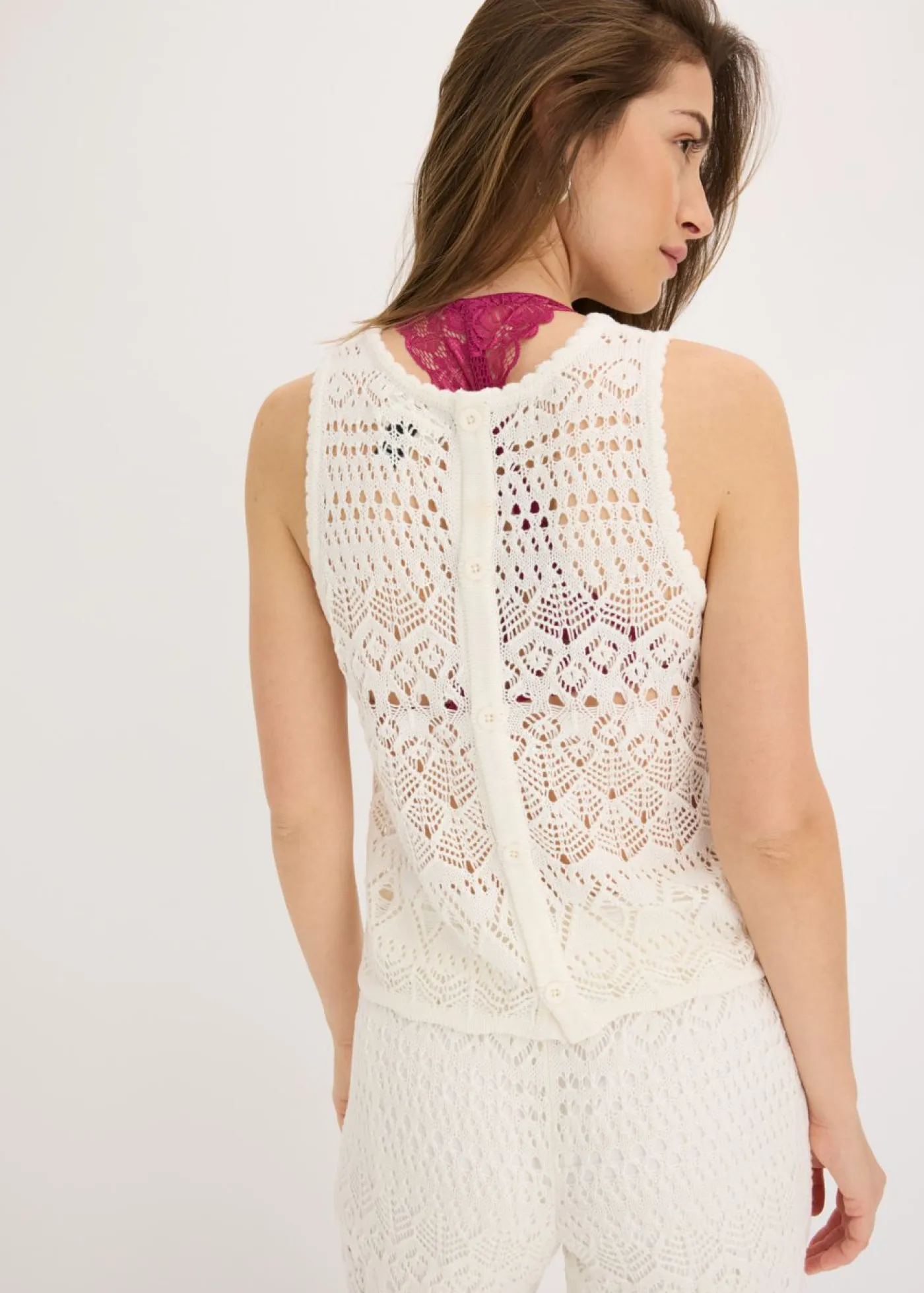 bonprix bonprix Camisetas|Ropa De Punto>Top de punto con patrón de punto calado Blanco lana