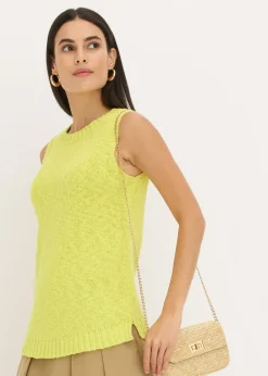 bonprix bonprix Camisetas|Ropa De Punto>Top de punto de algodón con textura nudosa Amarillo cítrico