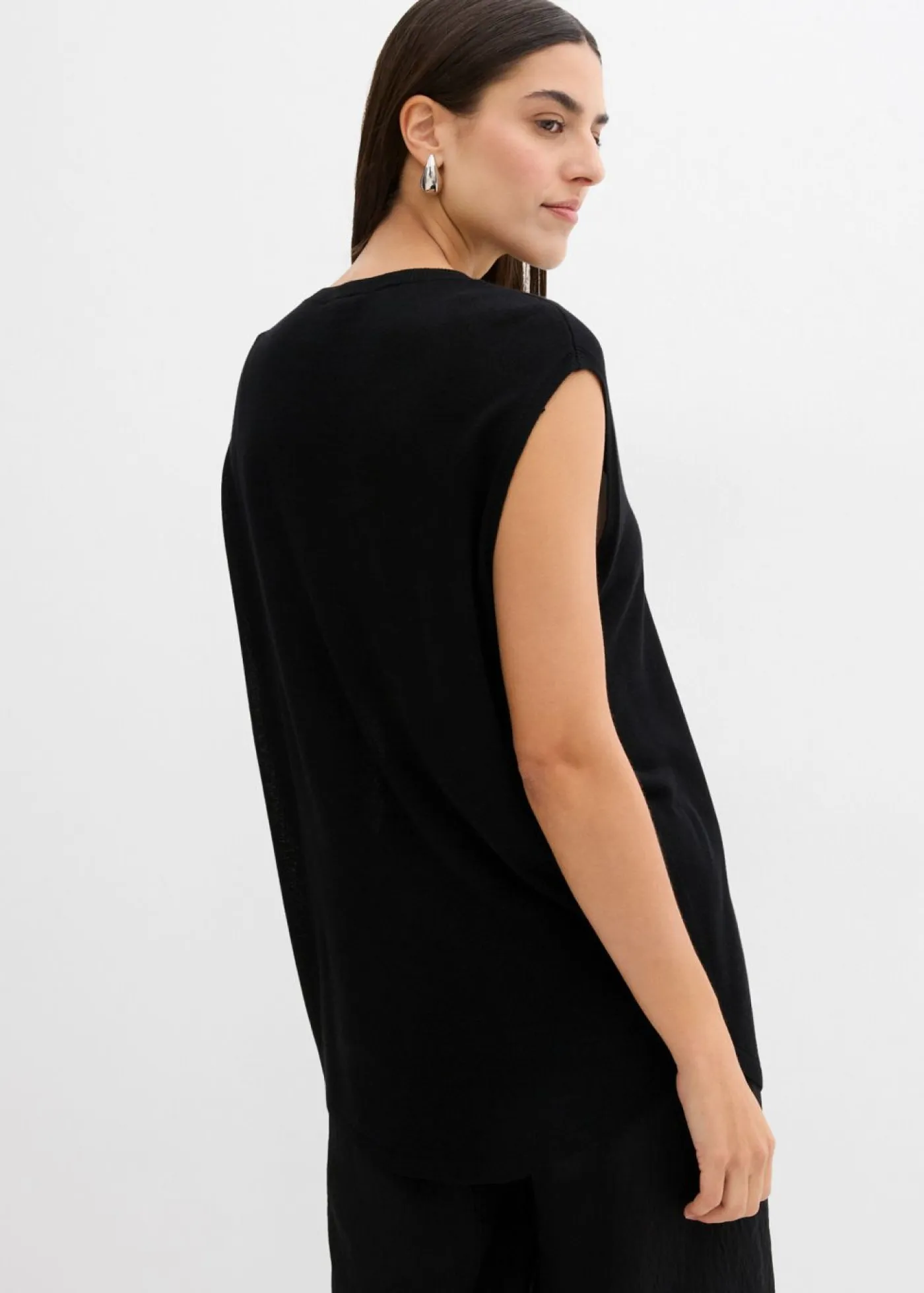 bonprix bonprix Esenciales|Camisetas>Top de punto de viscosa fina con forma abullonada Negro