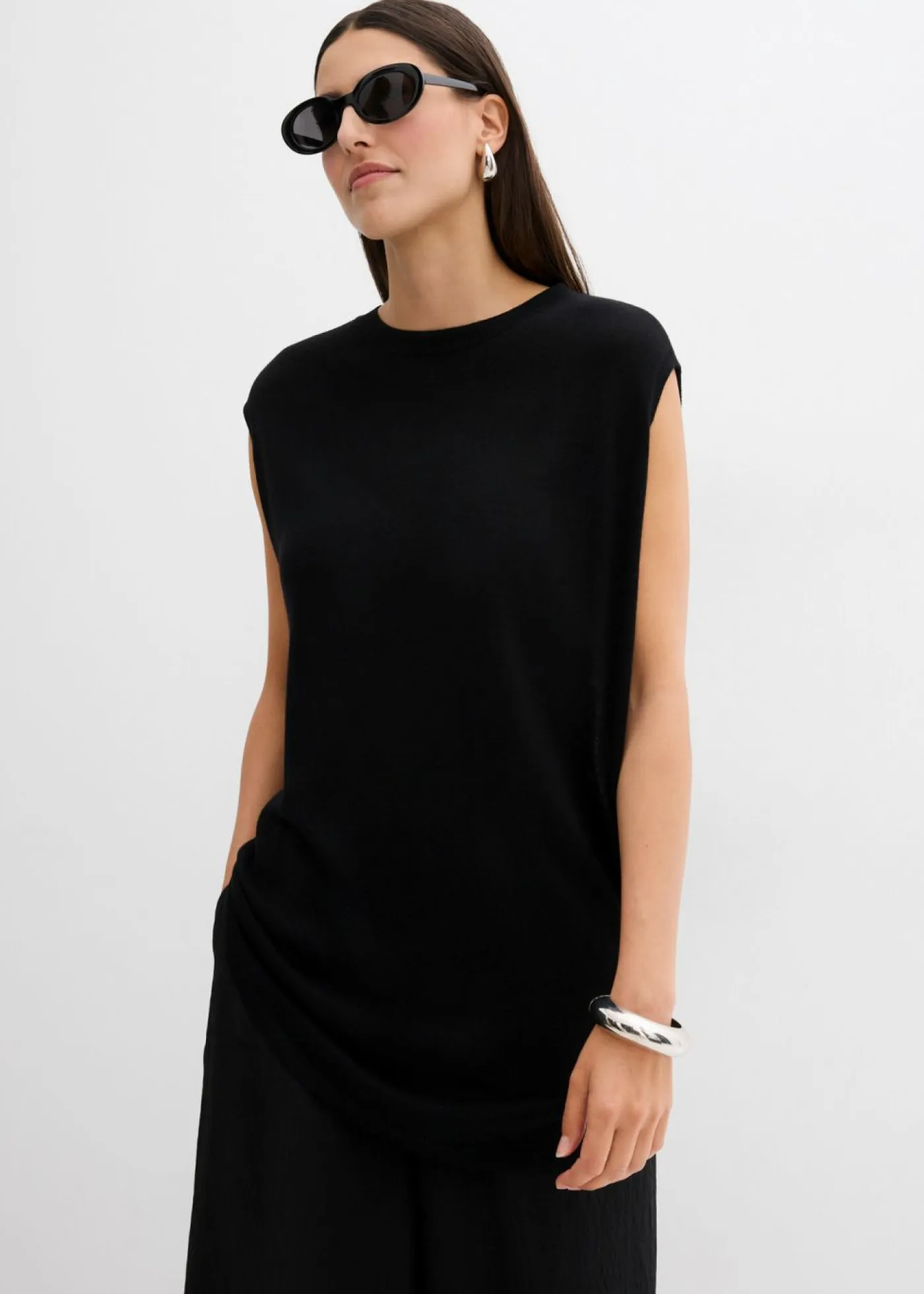 bonprix bonprix Esenciales|Camisetas>Top de punto de viscosa fina con forma abullonada Negro