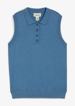 bonprix bonprix Premium|Jerséis>Top de punto fino con contenido de seda y cuello tipo polo verde mar