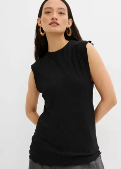bonprix bonprix Esenciales|Camisetas>Top de tejido arrugado estructurado Negro