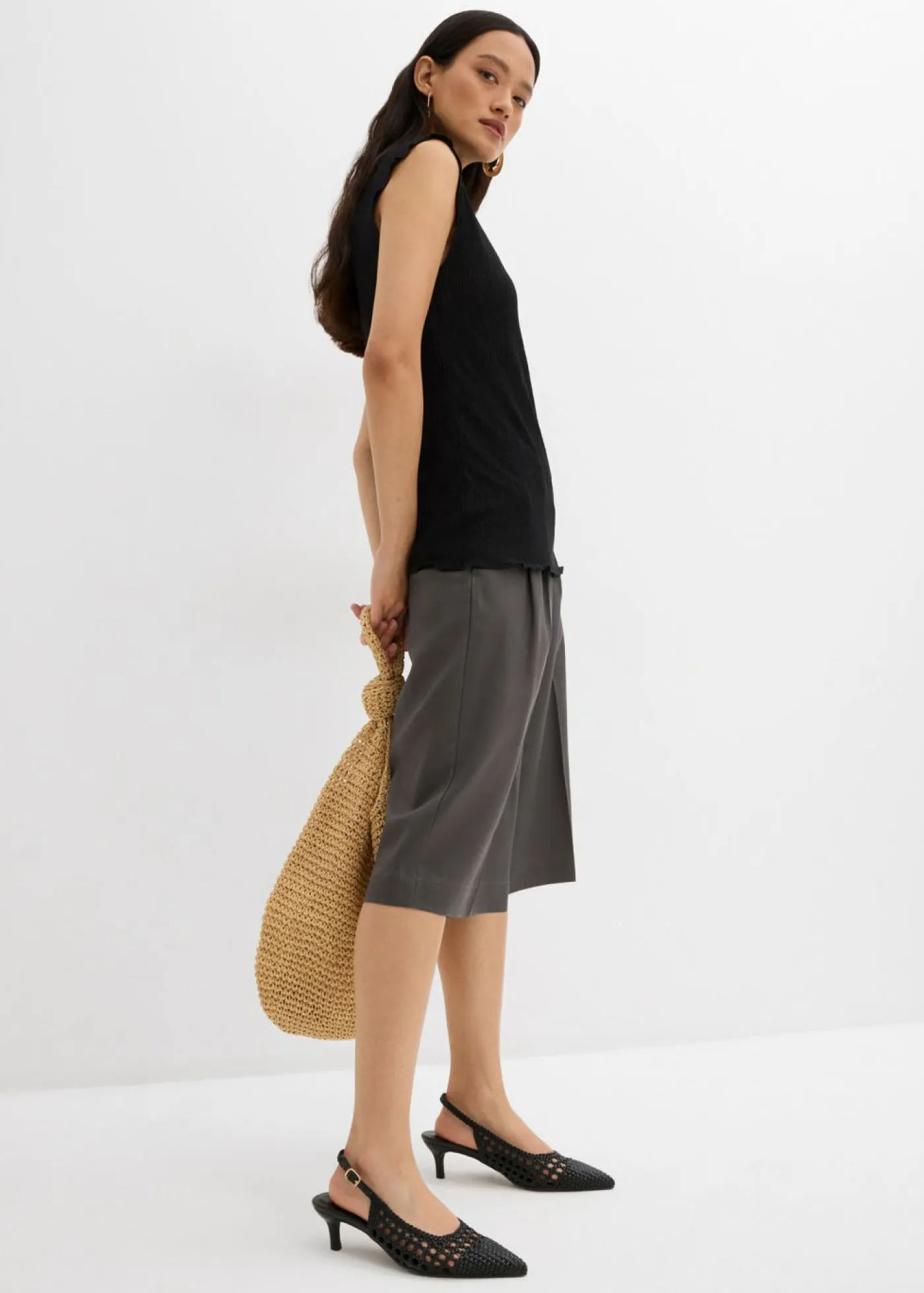 bonprix bonprix Esenciales|Camisetas>Top de tejido arrugado estructurado Negro