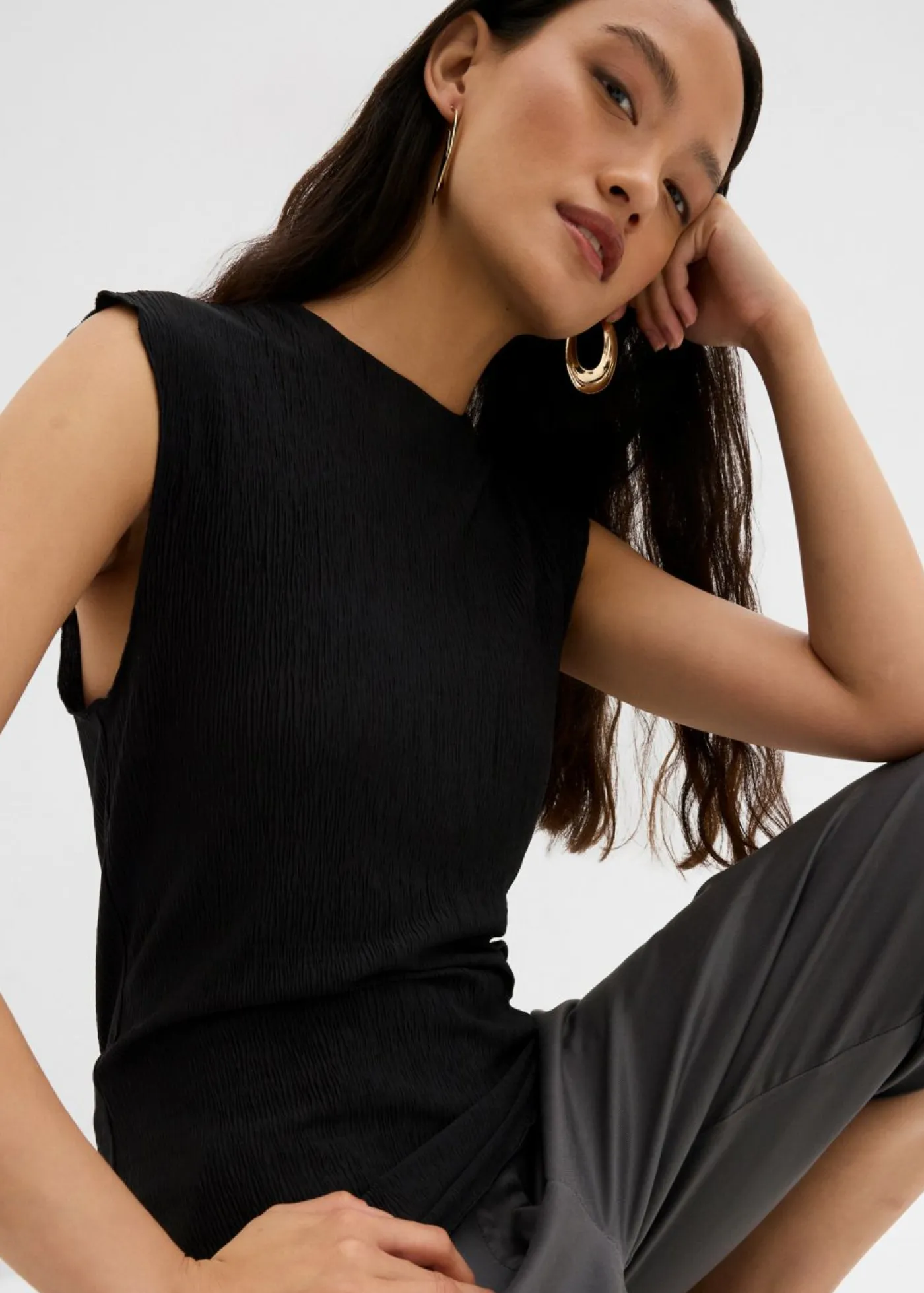 bonprix bonprix Esenciales|Camisetas>Top de tejido arrugado estructurado Negro