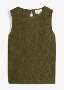 bonprix bonprix Esenciales|Camisetas>Top de tejido arrugado estructurado Verde oliva oscuro